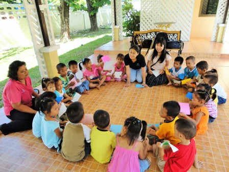 children playing in library